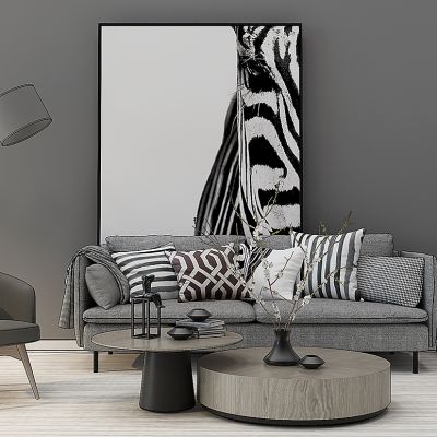 现代沙发茶几休闲椅几落地灯摆件组合