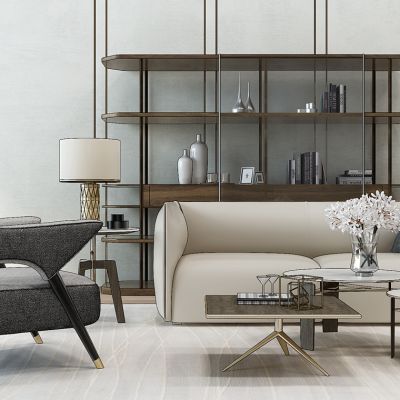 现代沙发茶几椅子组合书架