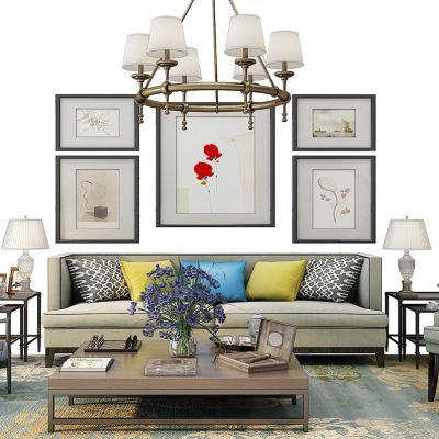 简欧沙发茶几吊灯组合