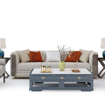 新中式沙发茶几组合
