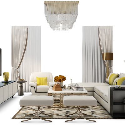 新中式沙发电视柜窗帘