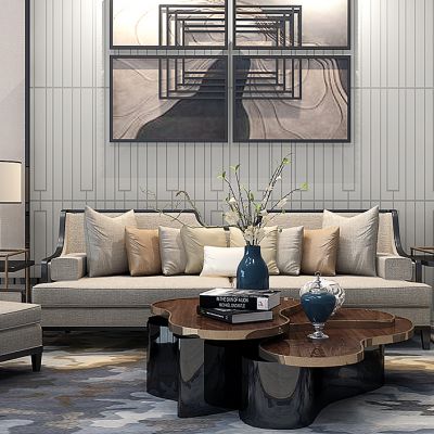 新中式沙发茶几台灯鼓凳