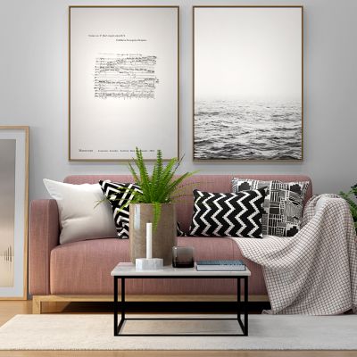 北欧双人沙发茶几装饰画组合