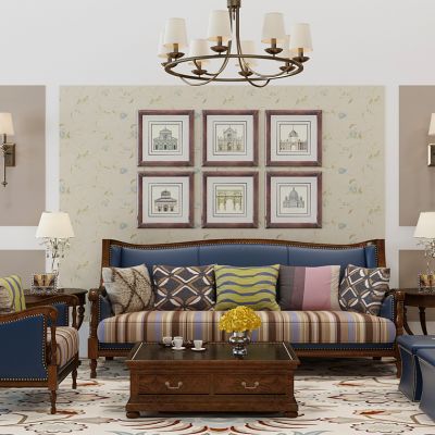 美式沙发茶几挂画组合