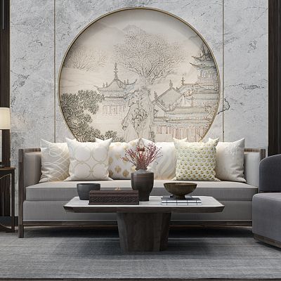 新中式沙发茶几组合