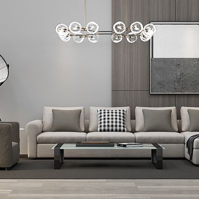 现代沙发茶几吊灯组合