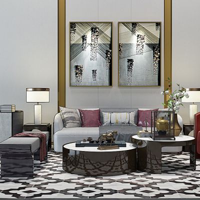 新中式沙发茶几组合