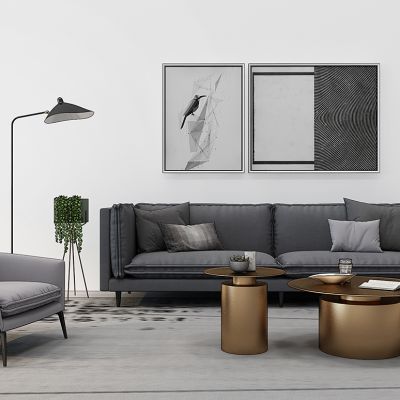 现代布艺沙发休闲椅茶几落地灯组合