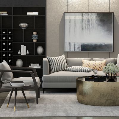 现代沙发茶几组合书柜