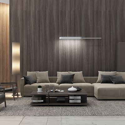 现代转角沙发茶几单椅摆件组合