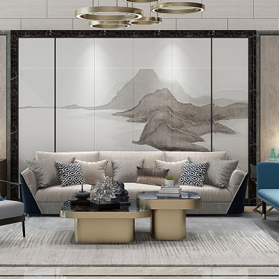 新中式沙发茶几组合