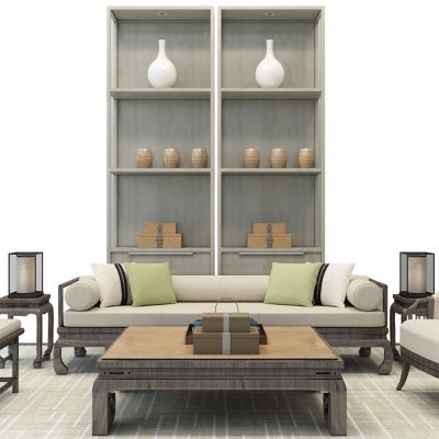 现代中式沙发茶几组合