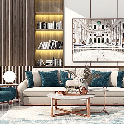 现代轻奢简欧式沙发茶几花瓶摆件组合