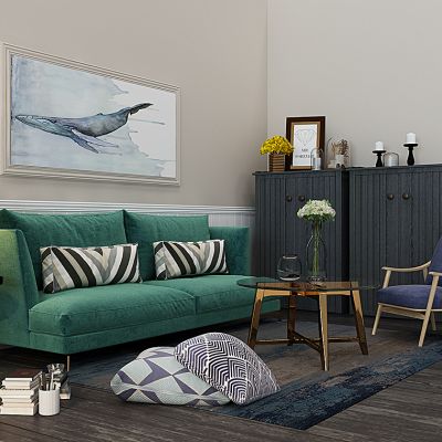 北欧沙发茶几边几台灯休闲椅子装饰柜组合