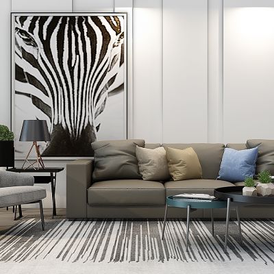 现代沙发茶几组合盆栽植物