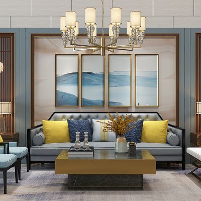 新中式沙发茶几组合