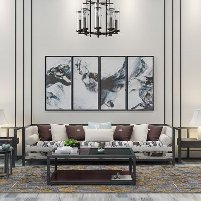 新中式沙发茶几组合