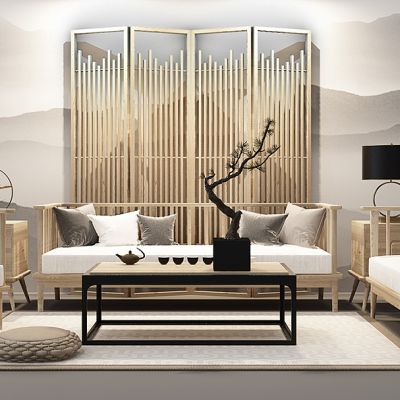 新中式沙发茶几椅子组合