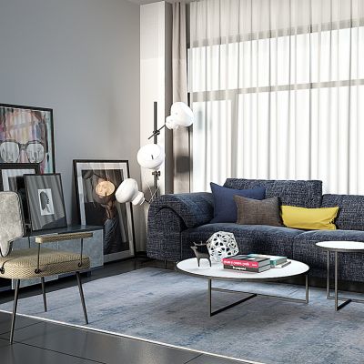 现代沙发茶几台灯装饰柜组合