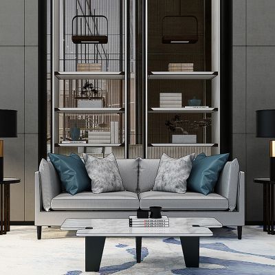 现代沙发茶几边几书柜组合