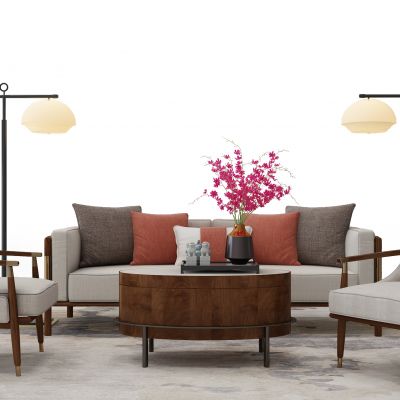 现代中式沙发茶几组合