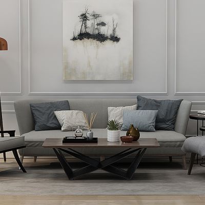 后现代沙发茶几落地灯盆栽植物