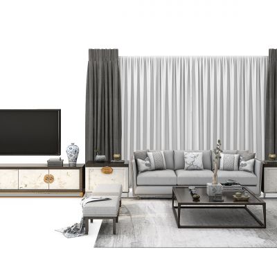 现代中式沙发电视柜