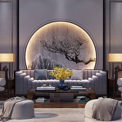 新中式沙发茶几组合