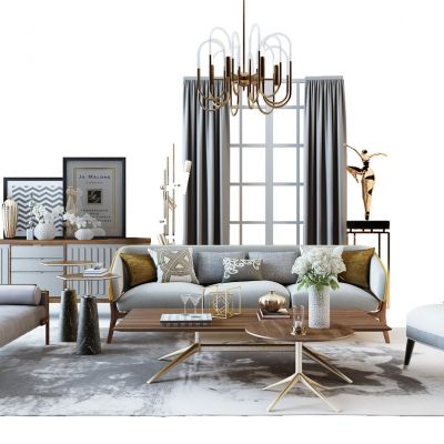 新中式简欧式沙发茶几电视柜组合