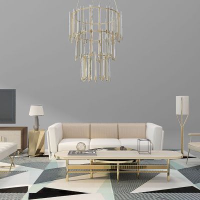 简欧沙发茶几吊灯组合