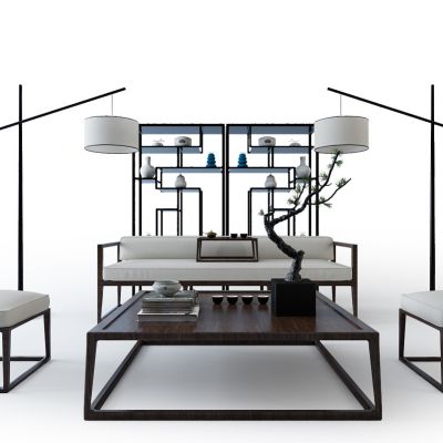 现代中式沙发组合多宝阁