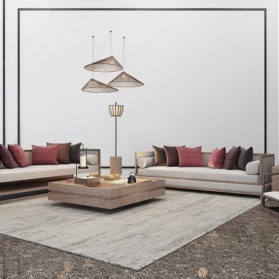 新中式沙发茶几组合