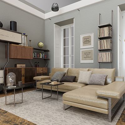 工业风沙发茶几装饰柜落地灯边几