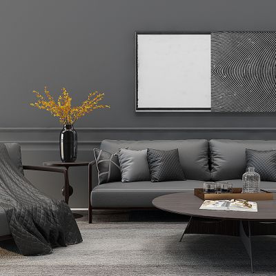 现代布艺沙发茶几花瓶