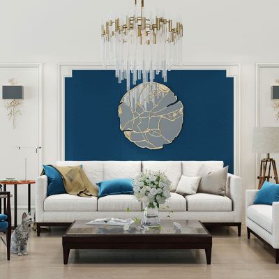 美式沙发茶几状似镜组合