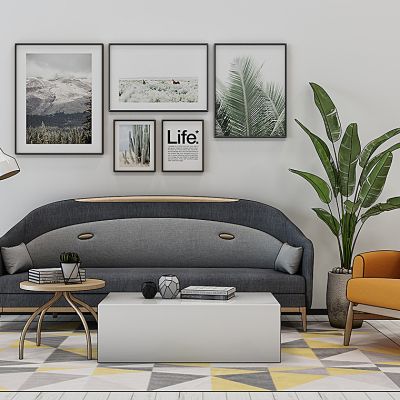 北欧布艺多人沙发茶几组合