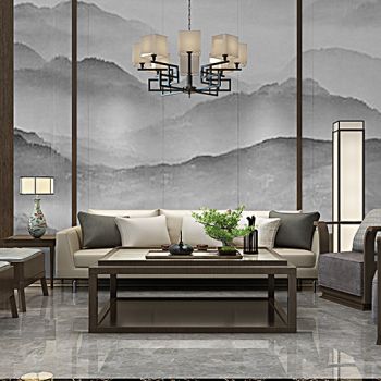 新中式沙发茶几休闲椅落地灯