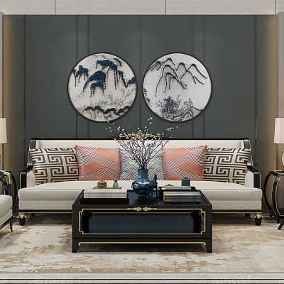 新中式沙发茶几组合