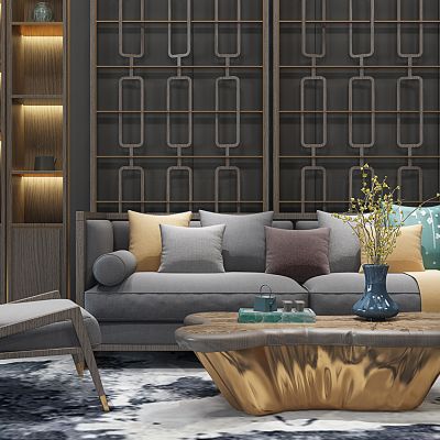 新中式沙发茶几组合