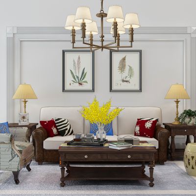 美式沙发茶几鼓凳