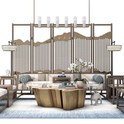 中式沙发茶几组合