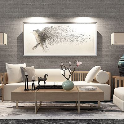 新中式沙发组合屏风