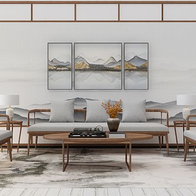 新中式沙发茶几椅子边几组合