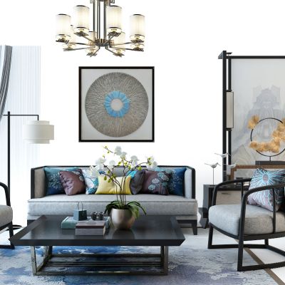 现代中式沙发组合电视柜玄关柜