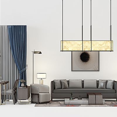 新中式客餐厅沙发茶几餐桌椅软装组合