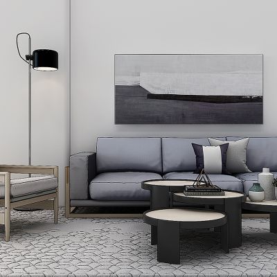 现代布艺沙发休闲椅茶几落地灯组合