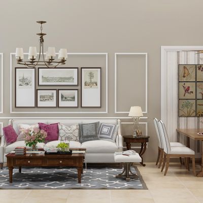 美式沙发茶几挂画餐桌椅风扇灯