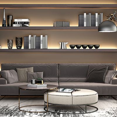 现代精品沙发落地灯书柜