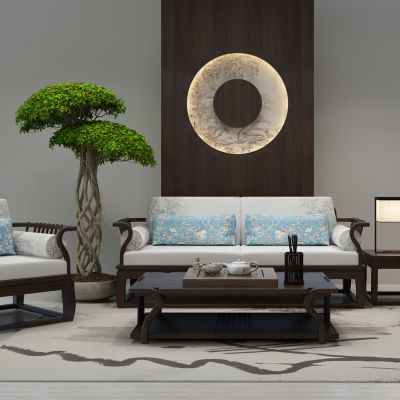 新中式沙发茶几组合