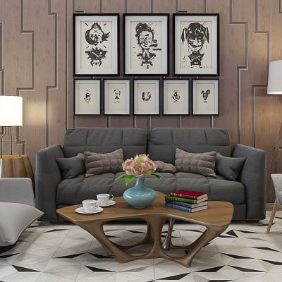 北欧现代沙发茶几组合落地灯